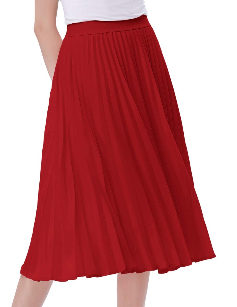Kate Kasin Plus Size Pleated Midi Skirt Cocktail Evening Party Red Size 2XL KK659-4 - Image 3
